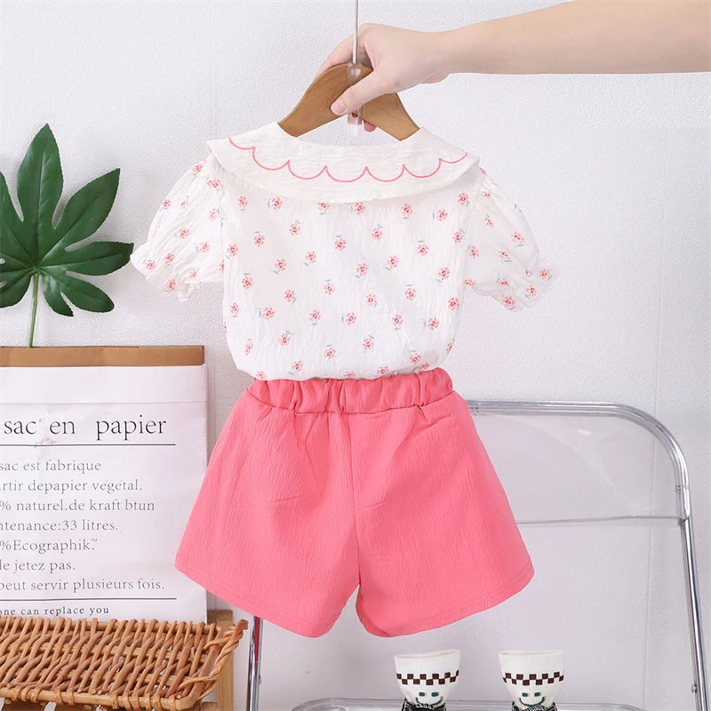 Summer Fashion Baby Clothes Suit Children Short Sleeved Flower Shirt Shorts 2Pcs/Sets Kids Girls Clothing Infant Casual Costume