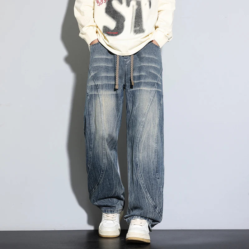 Jeans for Men Men's Casual Trousers Versatile Spring Autumn Large-sized Long Pants Fashionable Loose Straight-leg Wide-leg Pants
