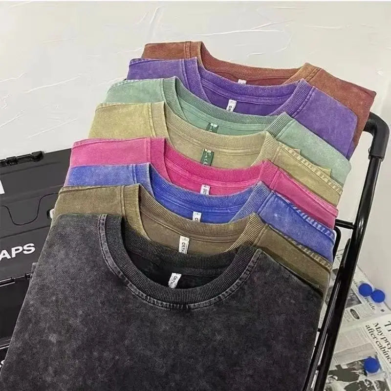 Summer Washed T shirt for Men Women Cotton Loose O-Neck Oversized Tee Men's Korean Y2k Tops Casual Vintage Short Sleeve T-shirt