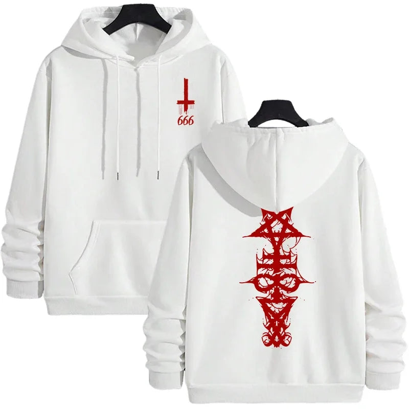 Mens Gothic Hoodie Satanic Symbol Print Street Fashion Warm Pullover Autumn Winter Male Home Outdoor Comfort Casual Sweatshirt