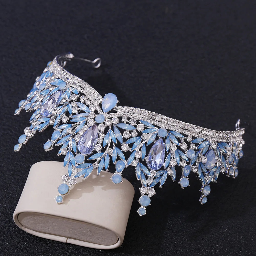 Luxury Big Water Drop Crystal Opal Tiara For Women Girls Wedding Bridal Birthday Party Crown Hair Dress Accessory