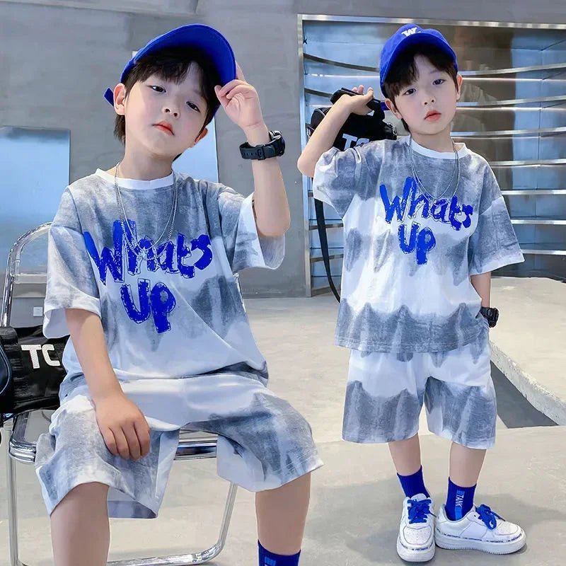 Korean Thin Sports Summer Two-Piece Set Boys Summer Set New Children's Summer Medium and Large Children's Boy