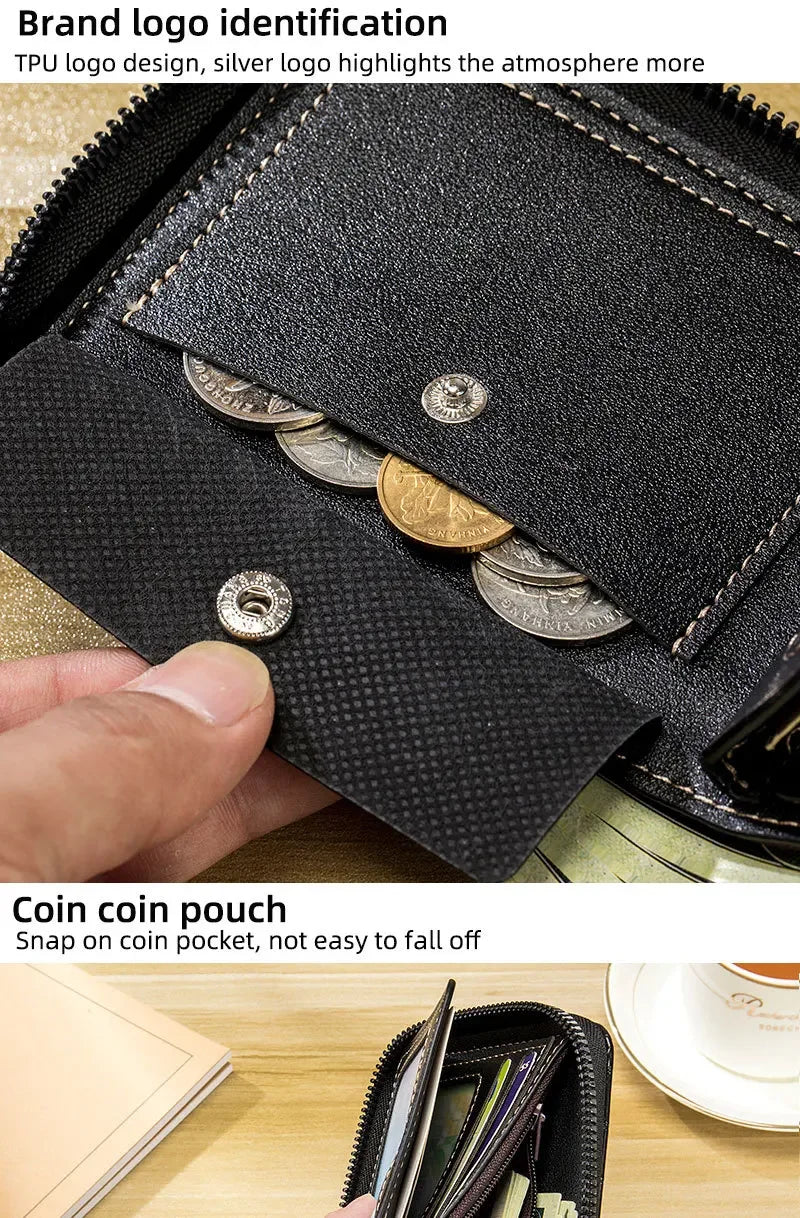 Leather Men's Wallet Luxury Mens Purse Male Zipper Card Holders with Coin Pocket Rfid Wallets Gifts for Men Money Bag