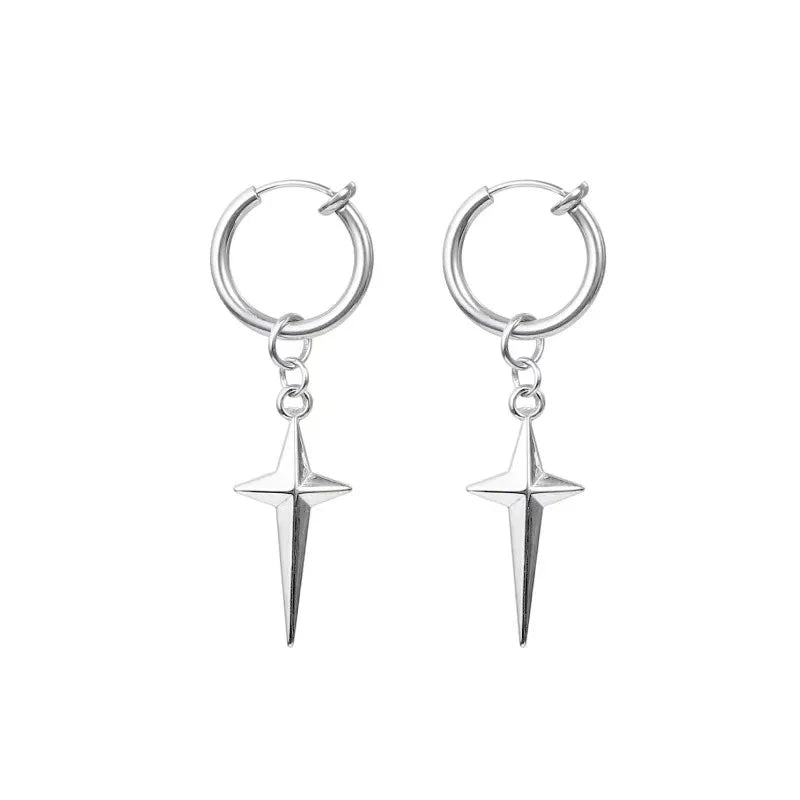 Punk Earring Mens Cross Single Spike Stainless Steel Stud Earrings Guys Jewelry Rock Hip Hop Party Jewelry Unisex  Earrings