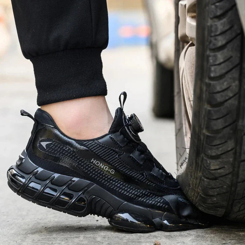 Men's Work Shoes  Rotary Buckle Work Sneakers Protective Shoes Safety Industrial Puncture-Proof Anti-Smash Steel Toe Shoes (Available)