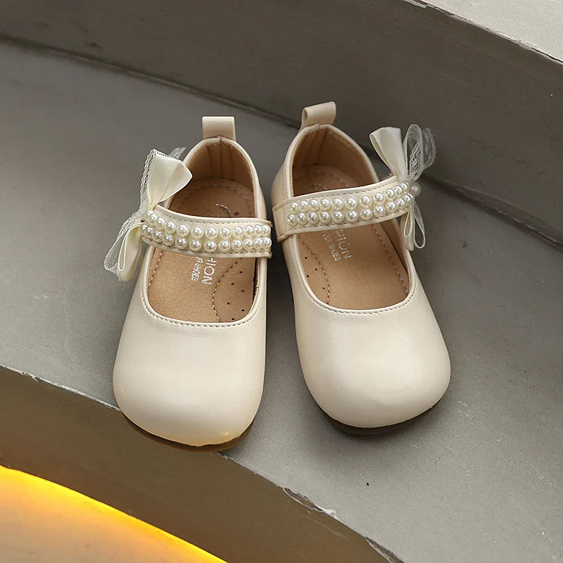New Spring Autumn Kids Leather Shoes Side Bowknot Little Girls Dress Flat Shoes Elegant Children Princess Ballet Shoes for Party
