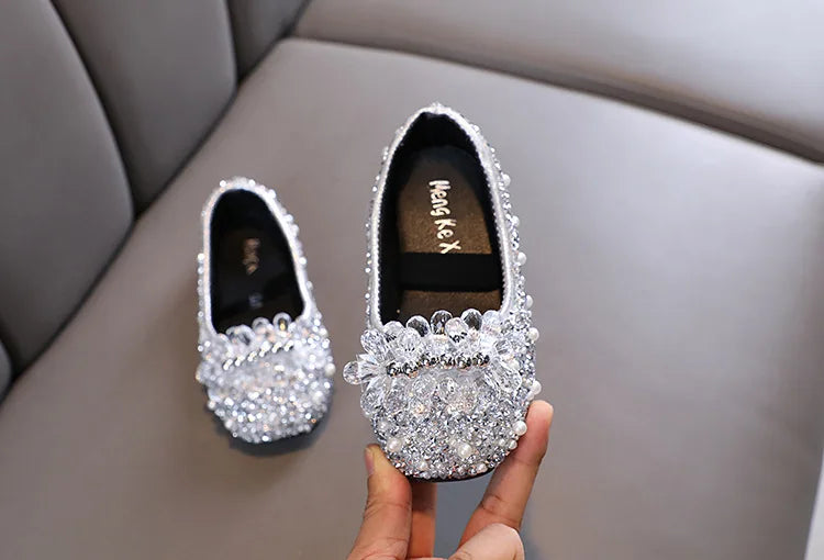 Kids Girl Shoes New Girls Princess Shoes Fashion Children Sequins Bling Bow Shoe Kid Rhinestone Non-slip Flat Shoe