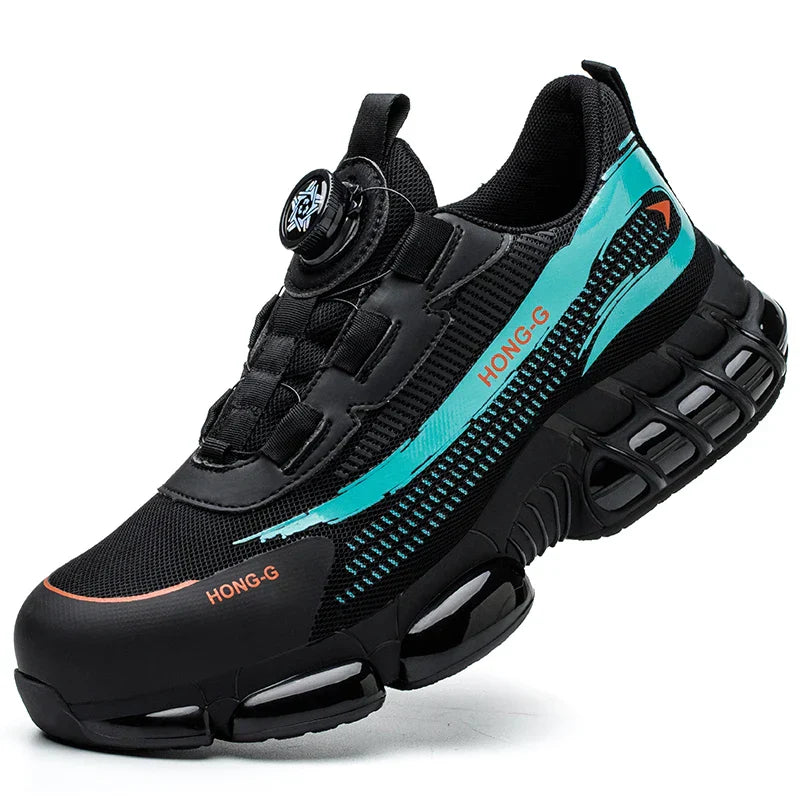 Men's Work Shoes  Rotary Buckle Work Sneakers Protective Shoes Safety Industrial Puncture-Proof Anti-Smash Steel Toe Shoes (Available)