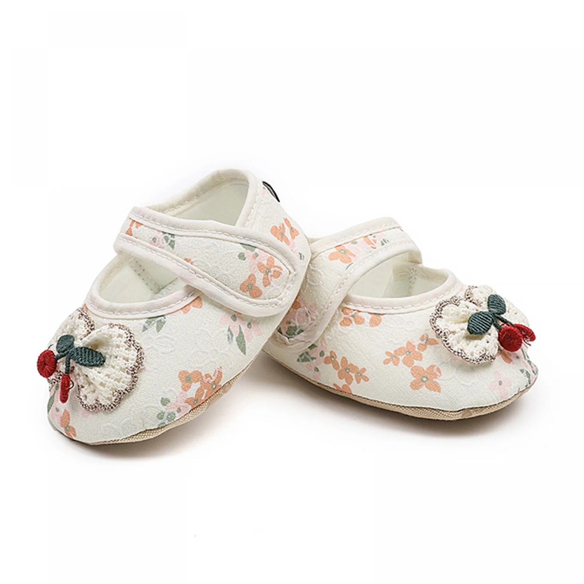 Baby Girls Moccasins Cute Cherry Decor Floral Print Soft Sole Flat Shoes Prewalker Anti-Slip First Walker Shoe