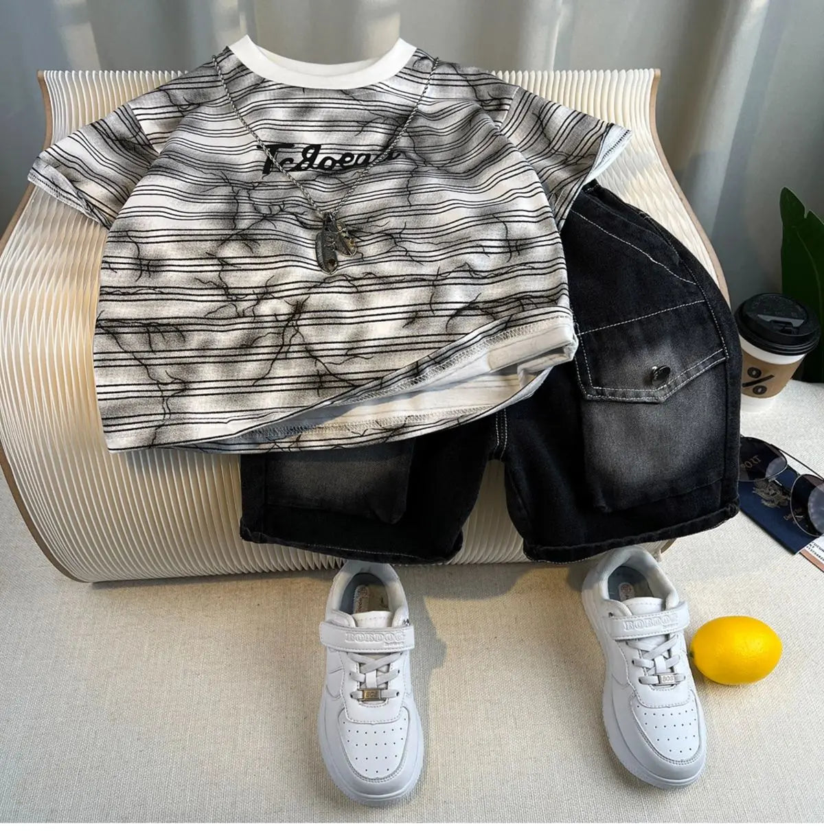 Korean Children's Summer Clothes Kids Set Outfits Boys 2025 Handsome Sleeveless&Short Sleeved T-shirt Denim Shorts 2-piece Set