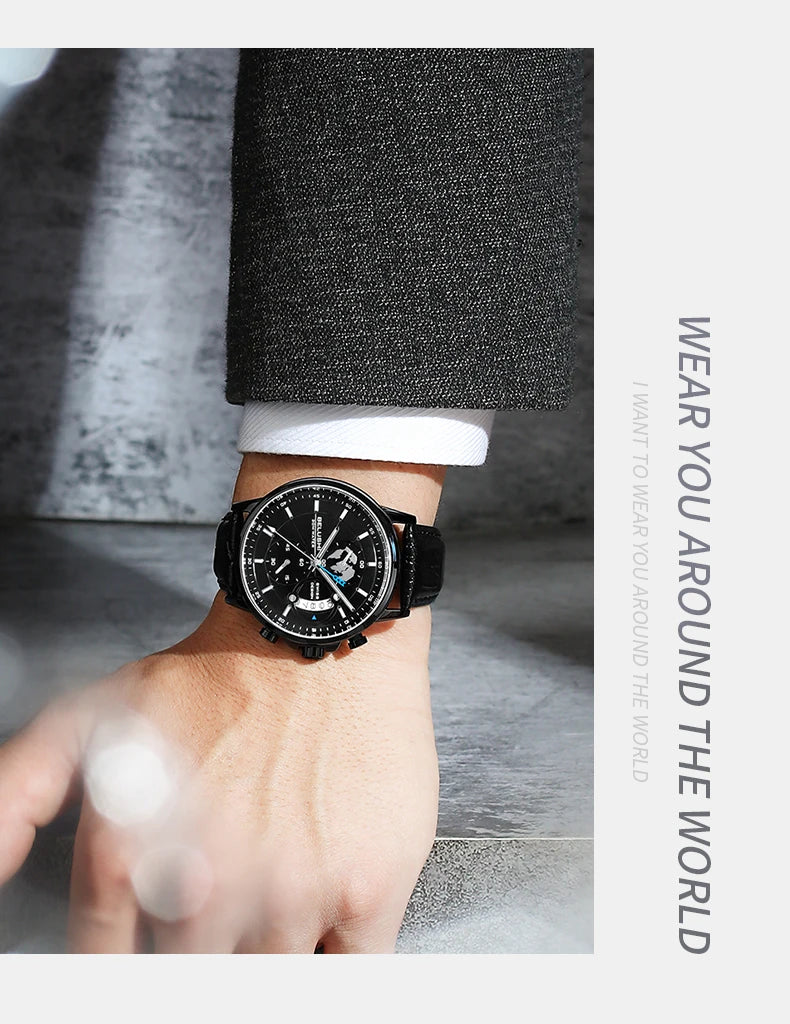 Mens Watches Waterproof Chronograph Sports Watches Men Quartz Wristwatches Brand Luxury Leather Watch For Men Casual Business