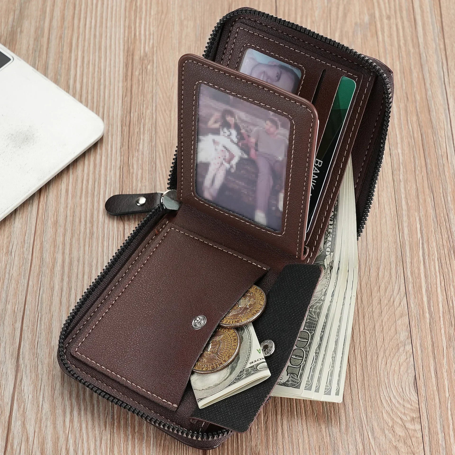 Leather Men's Wallet Luxury Mens Purse Male Zipper Card Holders with Coin Pocket Rfid Wallets Gifts for Men Money Bag