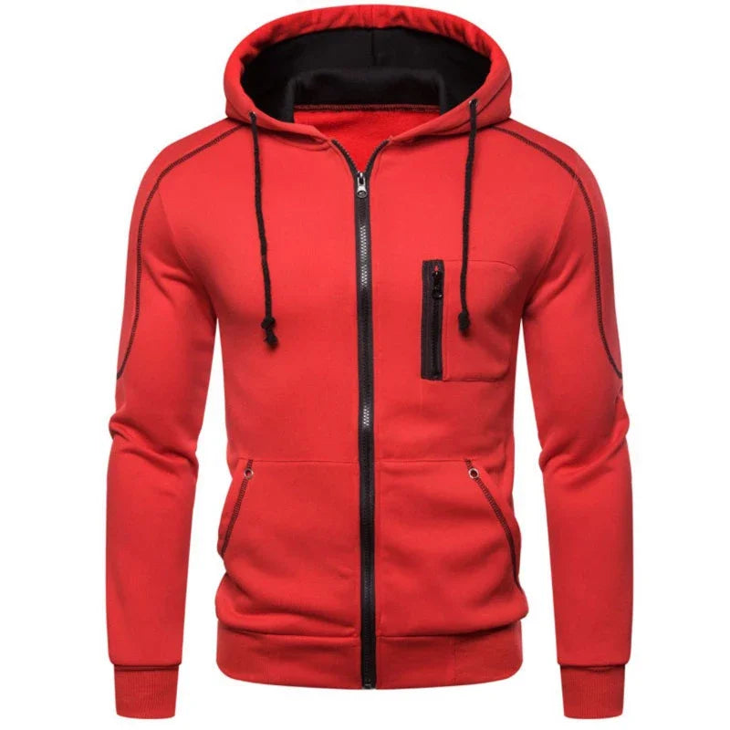 Hoodie monocromático masculino com zíper de manga cheia, moletons casuais, cardigã fino, outono, inverno, plus size, S- 4XL