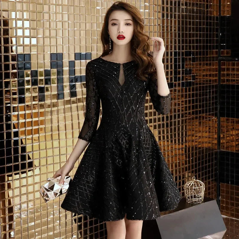 Evening Dress Women's  New Black Dinner Party Cocktail Party Birthday Dresses Female Fashion Elegant Autumn Short Vestidos