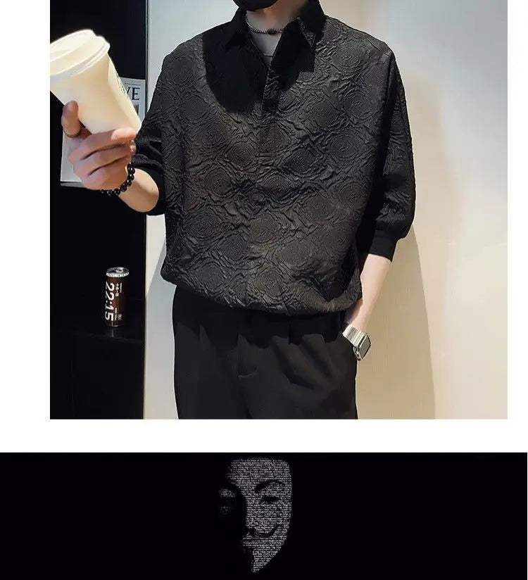 Short-sleeved Shirt Men's Loose and Versatile Five-point Sleeve 2025 New High-end Design Trendy Slim Half-sleeved Shirt