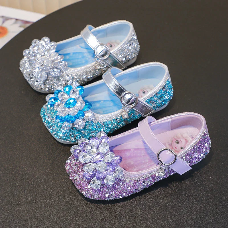 Disney Cartoon Pattern Elsa Princess Crystal Shoes for Girls Fashion New Style Baby Girl Low Heels Sandals Summer Fall Children