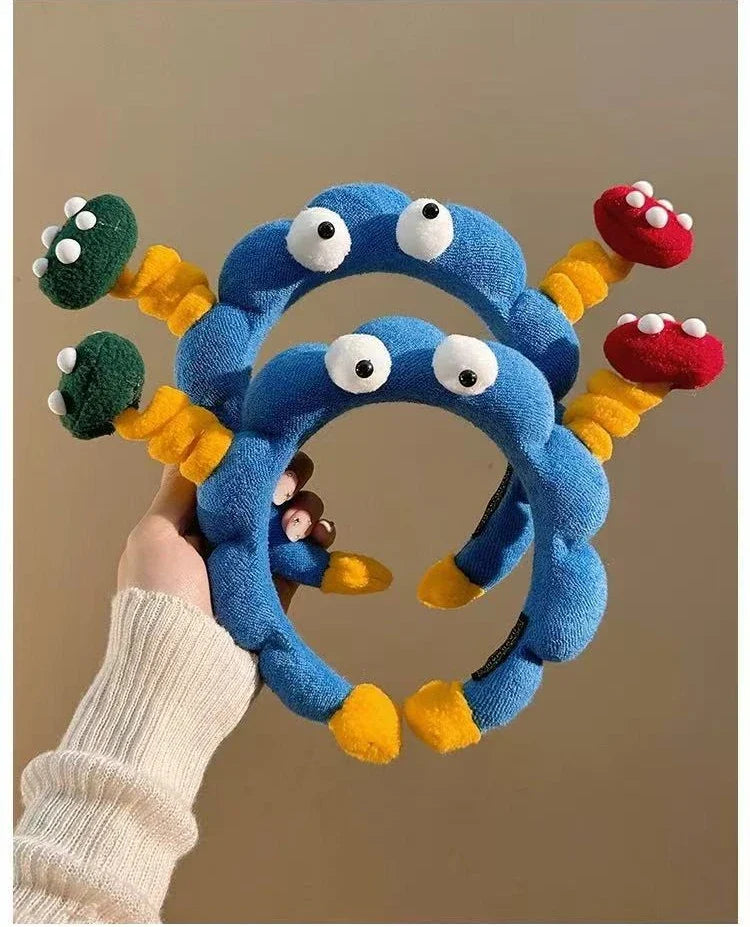 Cute Big Eyes Plush Hair Hoop for Girls Handmade High Top Headband for Face Washing Bath Skincare Fun Hair Accessories