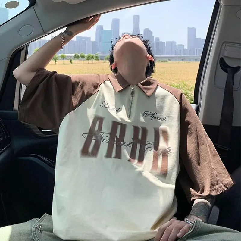 Short Sleeved Polo Shirt For Men Summer American Retro Casual Sportswear Cool And Trendy T-shirt Explosive Street Half Sleeve