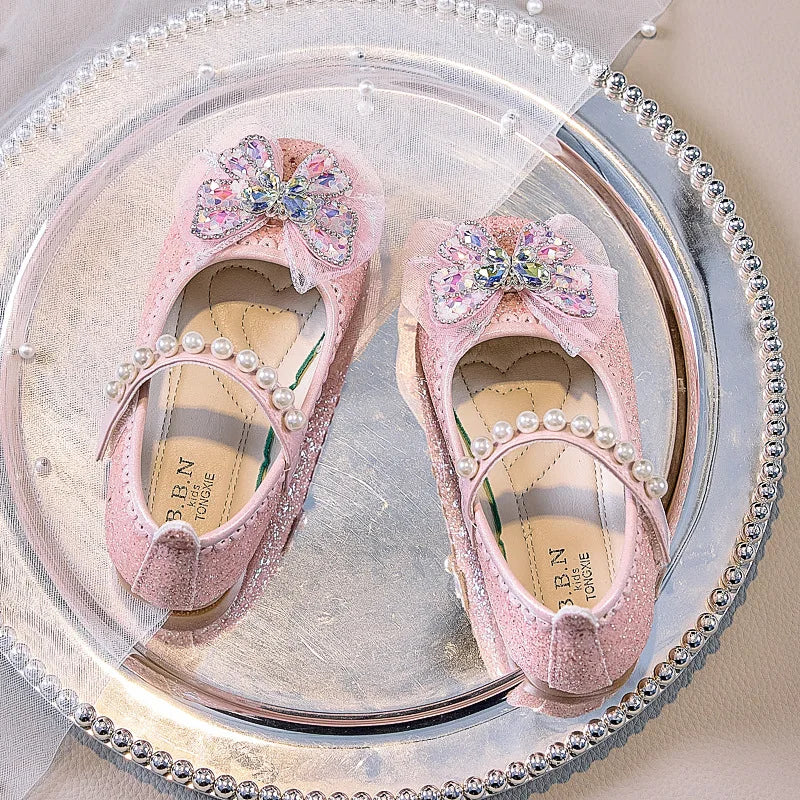 Bowtie Kids Leather Shoe Fashion Causal Sequins Children Causal Wedding Flat Shoes Autumn Girl Princess Shoes
