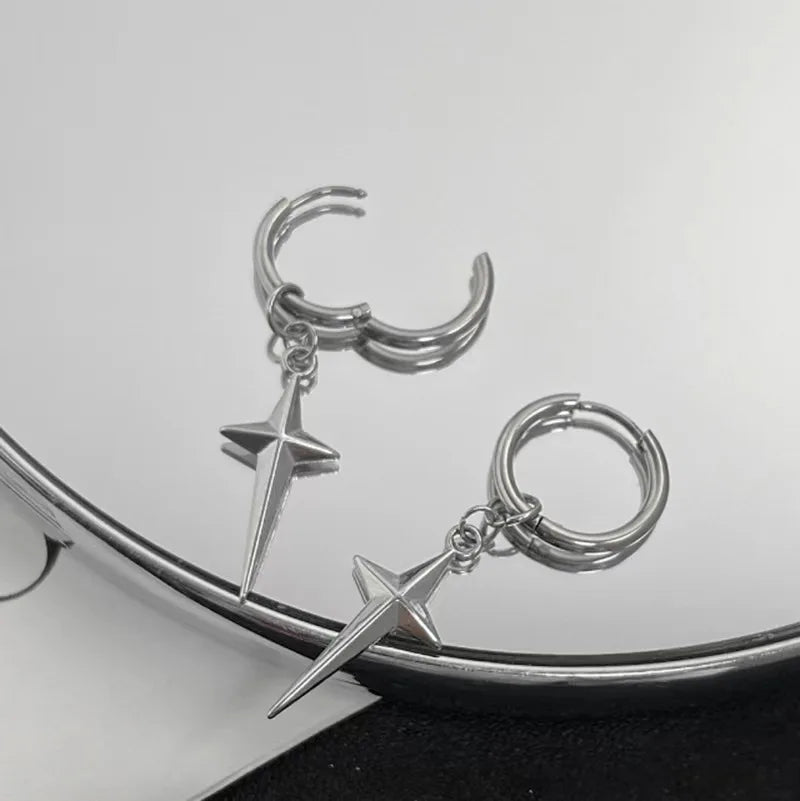 Punk Earring Mens Cross Single Spike Stainless Steel Stud Earrings Guys Jewelry Rock Hip Hop Party Jewelry Unisex  Earrings