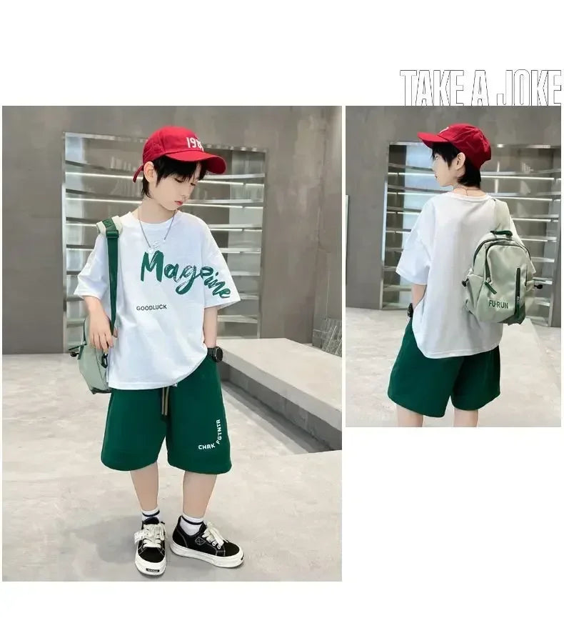 Korean Thin Sports Summer Two-Piece Set Boys Summer Set New Children's Summer Medium and Large Children's Boy