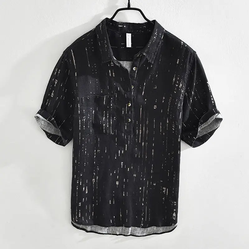 Summer Men Clothing 2025 New Fashion Casual Versatile Shirt Short-sleeved Top Loose Printed Thin   (Available)