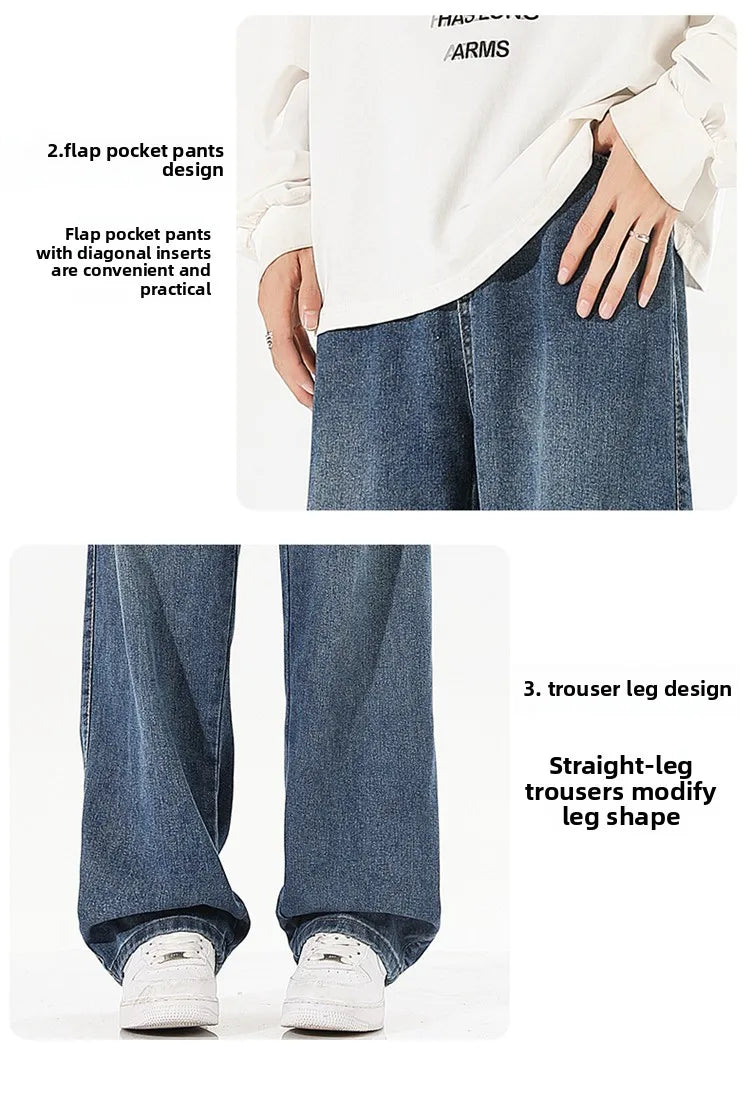 Men's Jeans Summer Thin Style Trendy Fashion 2025 New Boys Casual Versatile Loose Straight Wide-Leg Pants Men's