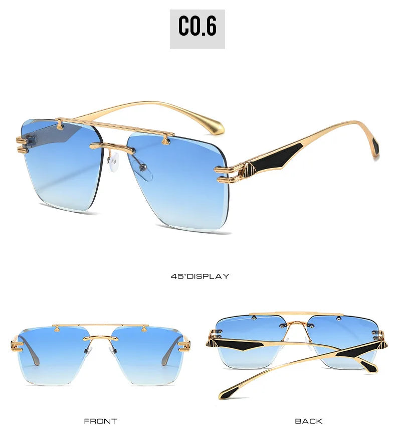 INS Popular Rimless Pilot Sunglasses Men Women Square Shades Retro Brand Female Sun Glasses Vintage Fashion Oculos De Sol UV400