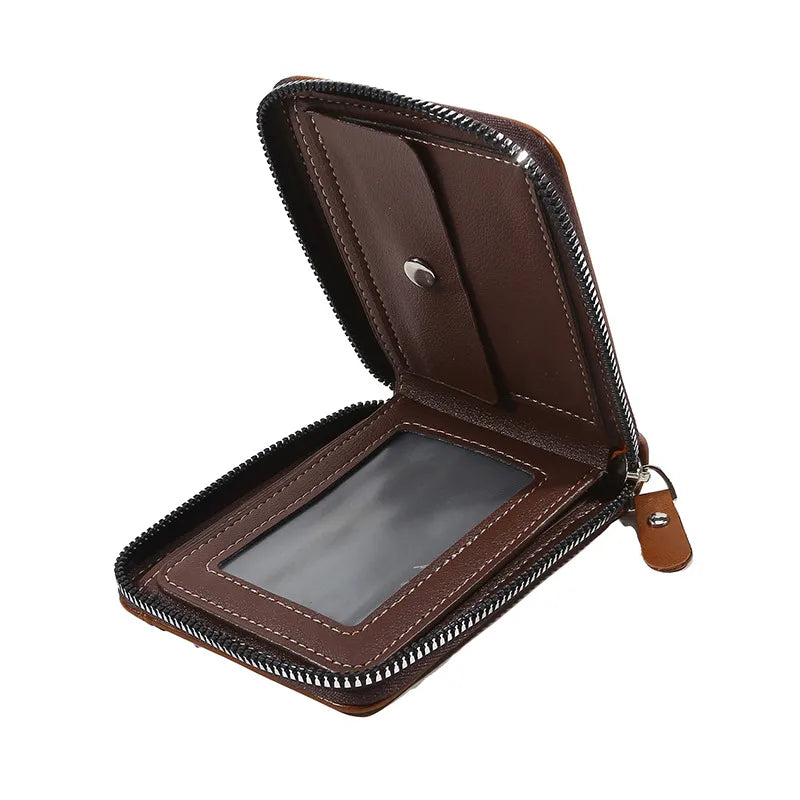Leather Men’s Wallet Luxury Mens Purse Male Zipper Card Holders with Coin Pocket Rfid Wallets Gifts for Men Money Bag