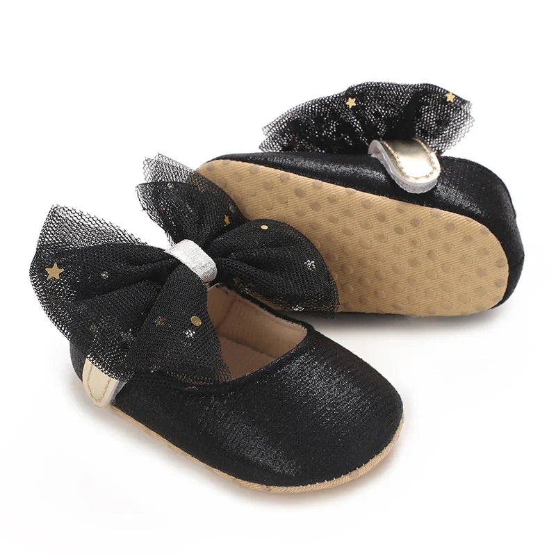 Spring and Autumn New Girl Baby Princess Shoes Mesh Bow 0-12 Months Baby Shoes Single Shoes Learning Walking Shoes