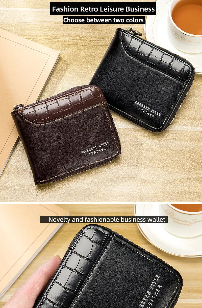 Leather Men's Wallet Luxury Mens Purse Male Zipper Card Holders with Coin Pocket Rfid Wallets Gifts for Men Money Bag