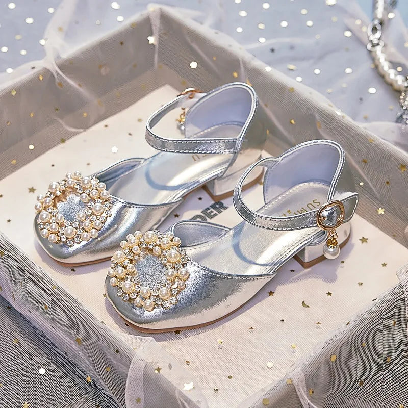Mary Jane Shoes Kid's Beading Flats Kid's Buckle Ballet Flat Low With Female Children's Shoes Princess Shoes Green Sandals