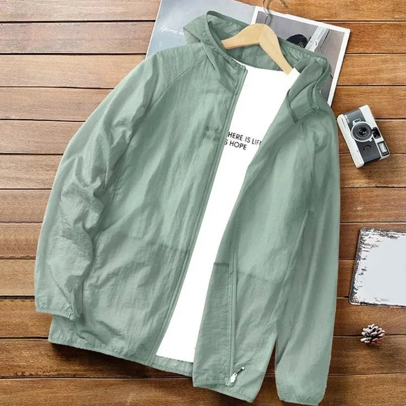Men Summer Thin Sun Protection Jacket Outdoor Zipper Hooded Loose Casual Outerwear UV-proof Breathable Quick Dry Cycling Coats