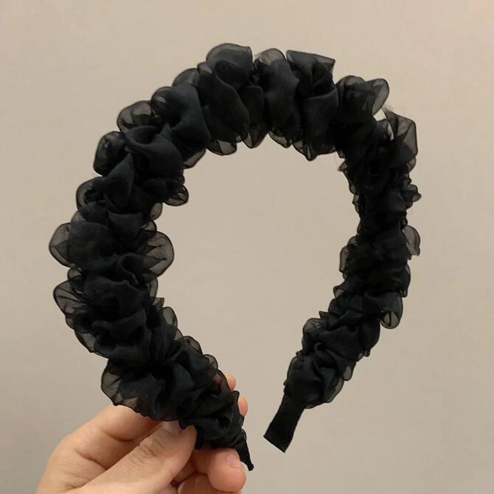 Fashion Women Headband Wide Side Mesh Flower Hairband Pleated Turban Casual Soft Headwear Hair Accessories