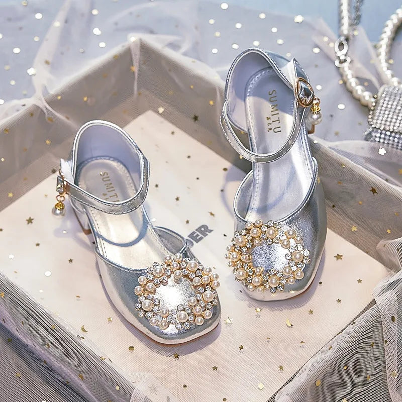 Mary Jane Shoes Kid's Beading Flats Kid's Buckle Ballet Flat Low With Female Children's Shoes Princess Shoes Green Sandals