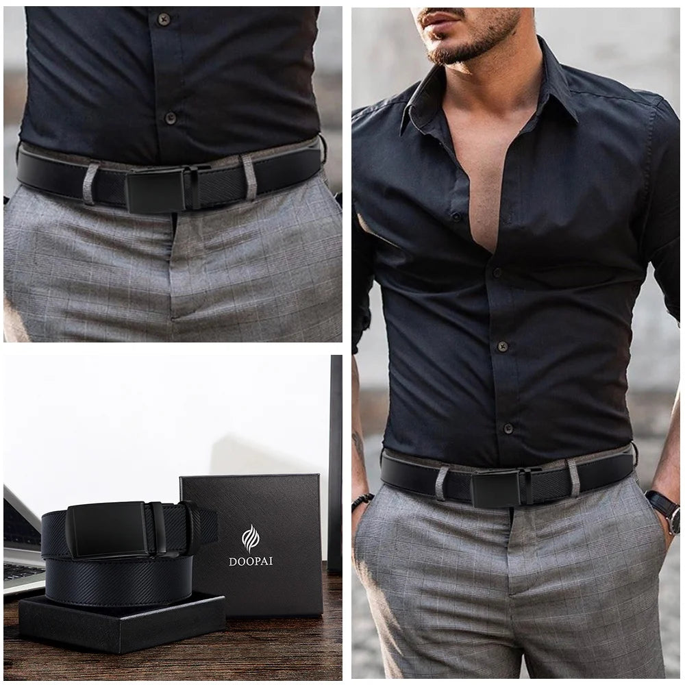 DOOPAI New Mens Belt Hollow Automatic Mens Belt Genuine Leather Luxury Belt  For Men Belt Male Strap Male Metal Automatic Buckle