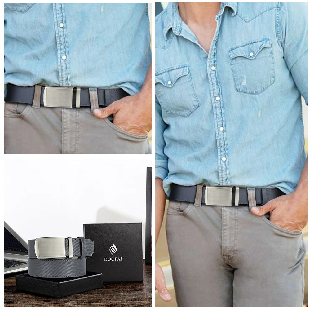 DOOPAI New Mens Belt Hollow Automatic Mens Belt Genuine Leather Luxury Belt  For Men Belt Male Strap Male Metal Automatic Buckle