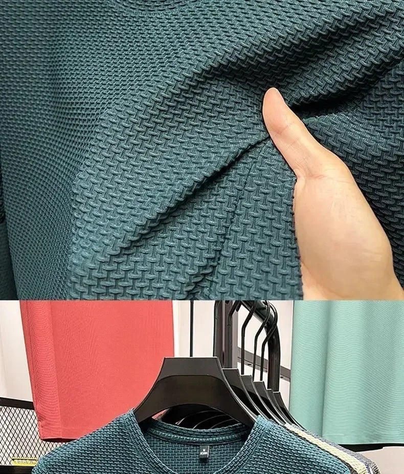 Summer Men's Round Neck Short Sleeved T-shirt M-5XL Oversize Wrinkle Resistant Breathable Top Texture Fabric Versatile Tees