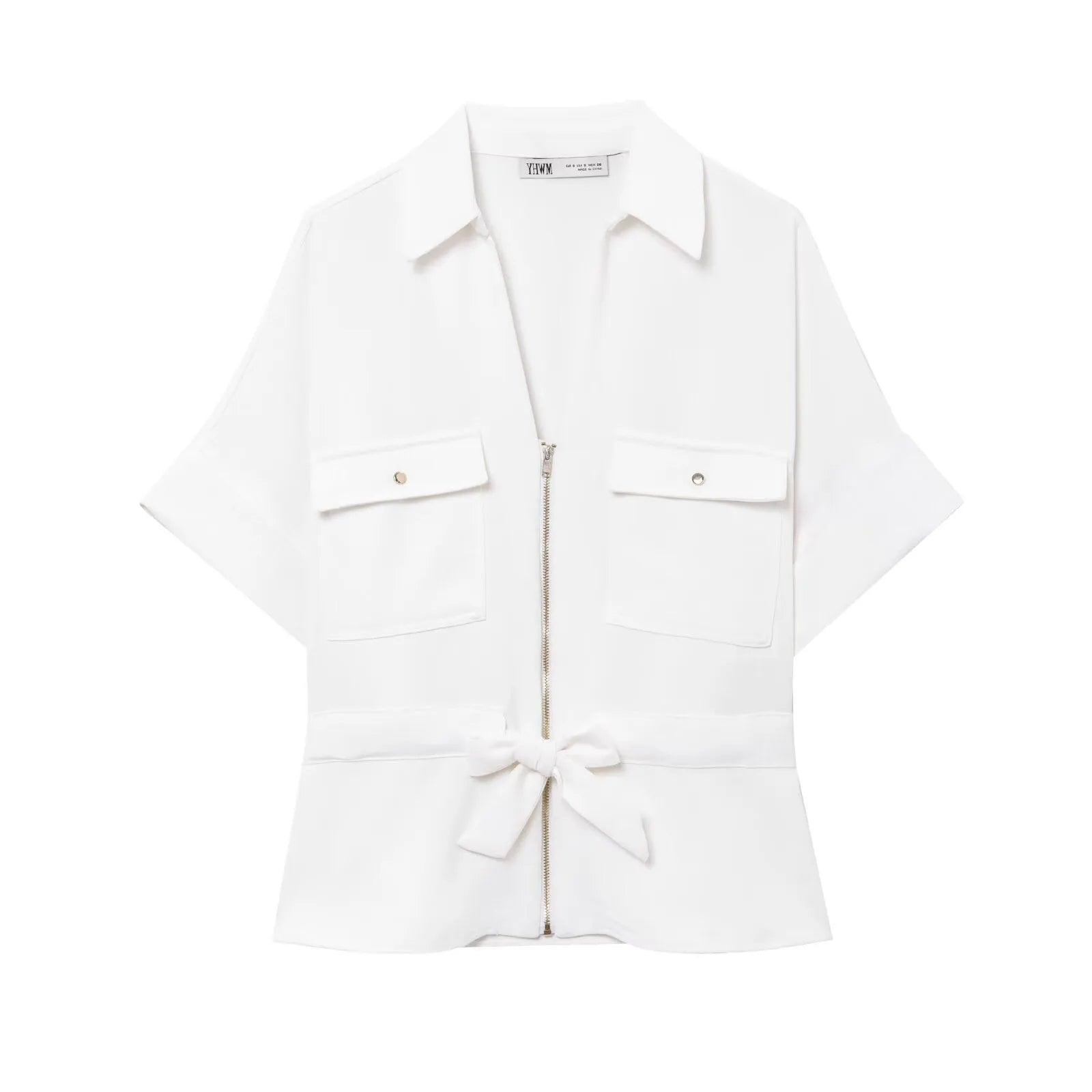 HH Women Pants Suit Solid Short Sleeve Zipper Pocket Drawstring Design Shirt Top+Elastic Waist Loose Casual Wide-leg Pants