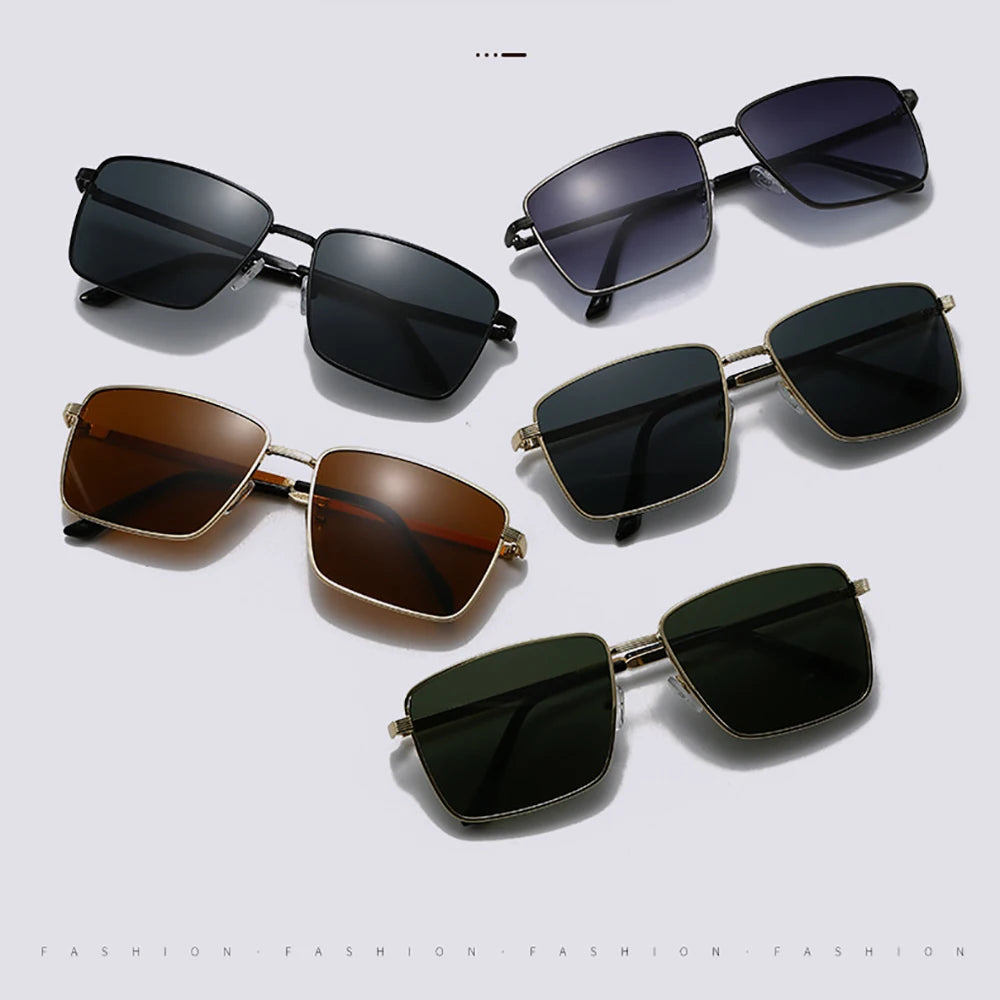 Vintage Men Large Frame Sunglasses Women Brand Designer Metal Classic Square Sun Glasses UV400 Punk Shades Driving Goggles
