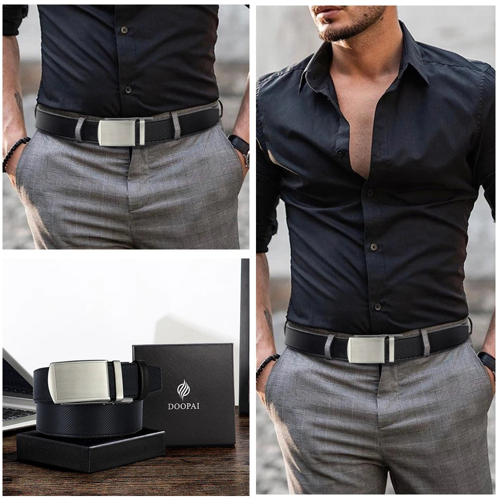 DOOPAI New Mens Belt Hollow Automatic Mens Belt Genuine Leather Luxury Belt  For Men Belt Male Strap Male Metal Automatic Buckle