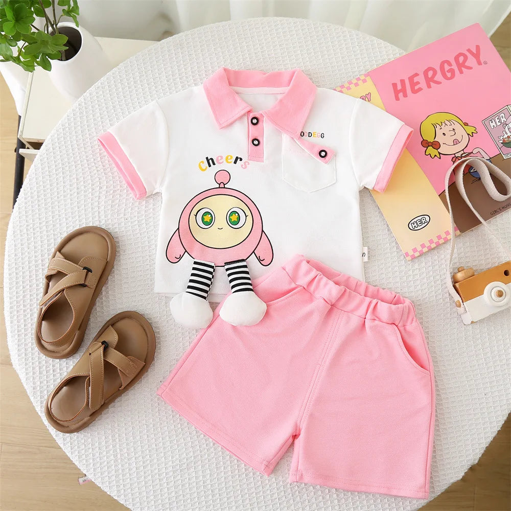 Summer Clothes for Children Baby Girls Cartoon T-Shirt And Shorts 2pcs Set Kids Infant Toddler Fashion Tracksuit