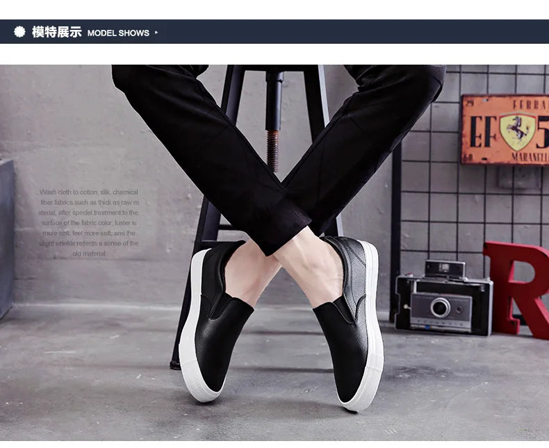 New Shoes for Men Leather Casual Shoes Spring Fashion Concise Flat Shoes 2 Colors Slip-on Loafers   (Available)