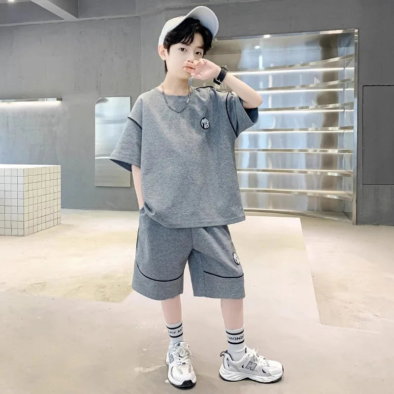 Boys Suit Child set Clothes Short-Sleeved loose black t-shirt + half pants Teenager Tracksuits Kids 8 10 12 year