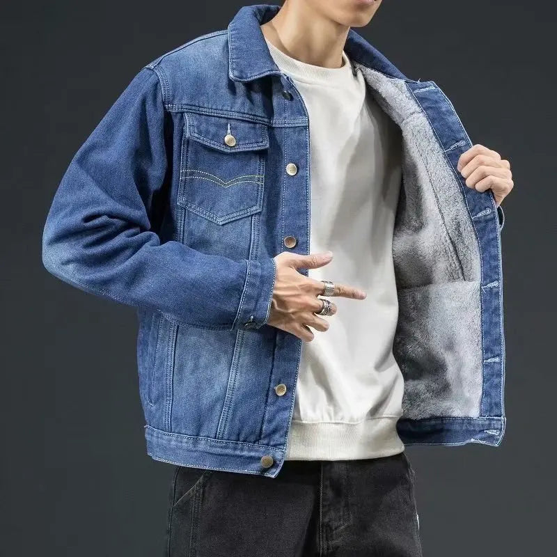 2025 New Men Winter Jean Jackets Outerwear Warm Denim Coats Men Fashion Wool Liner Thicker Winter Denim Jackets Plus Size M-8XL