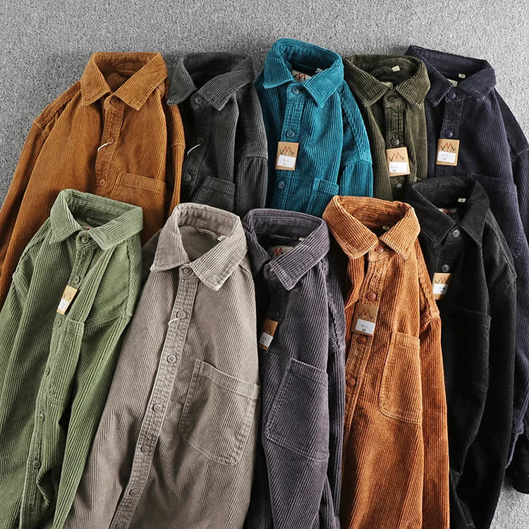 Men Loose Shirt Coat Long Sleeve Single Breasted Casual Shirts Pocket Spliced Turn Down Collar Blouses Cardigan Solid Autumn