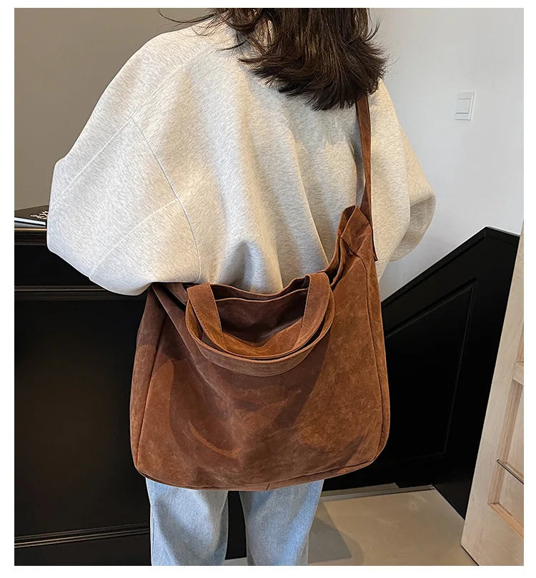 Women's Tote Bags  New Fashion Suede Vintage Large Shoulder Crossbody Bag for Woman Korean Female Student Bookbag Handbags