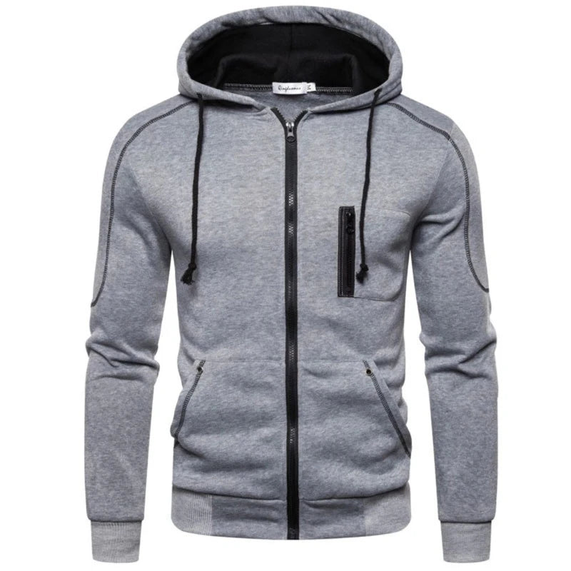 Hoodie monocromático masculino com zíper de manga cheia, moletons casuais, cardigã fino, outono, inverno, plus size, S- 4XL