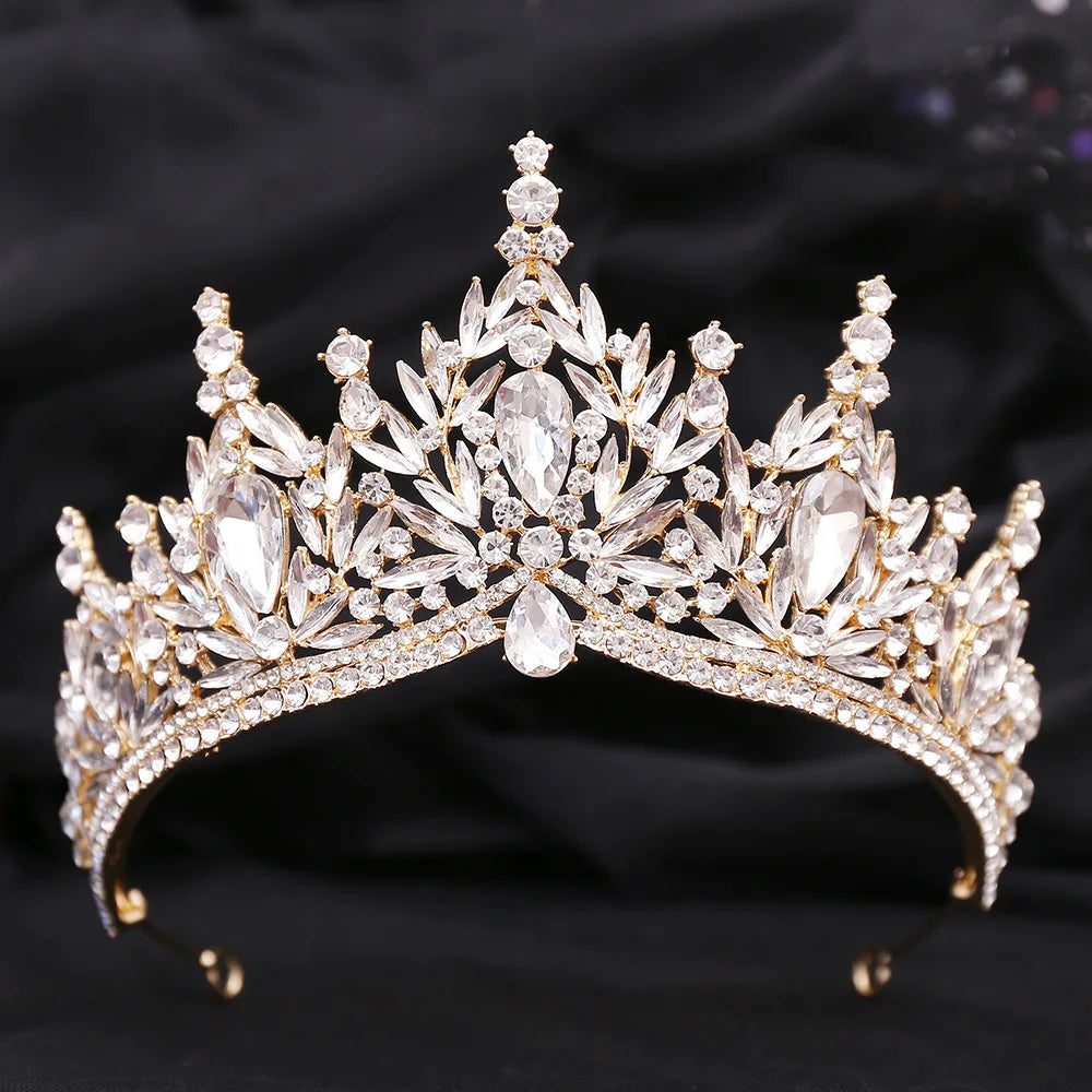 Luxury Big Water Drop Crystal Opal Tiara For Women Girls Wedding Bridal Birthday Party Crown Hair Dress Accessory