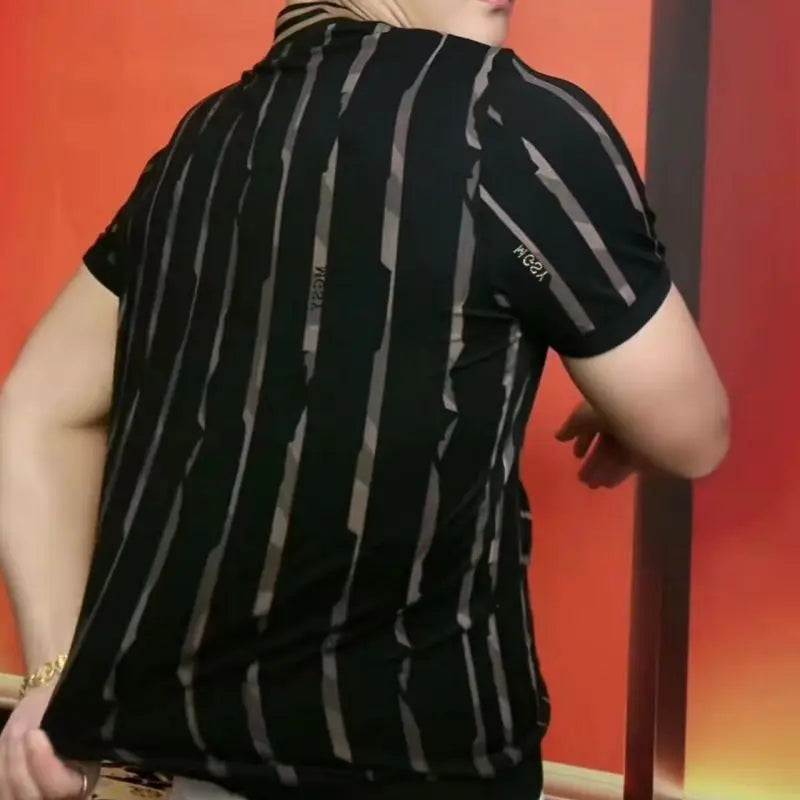 Men's New Summer T-shirt Zipper Short-sleeved Cardigan Sweater Round Neck Fashionable and Handsome Top Thin